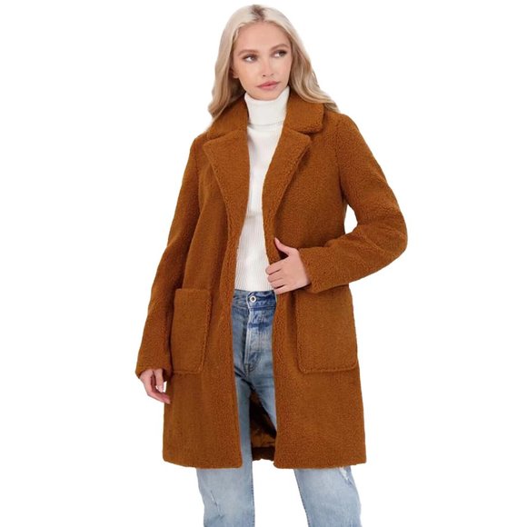 FRENCH CONNECTION Notch Collar Faux Fur Teddy Coat Size M - Picture 3 of 11